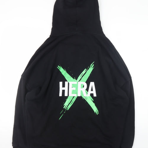 HERA Mens Black Graphic Pullover Hoodie Size S Relaxed Fit