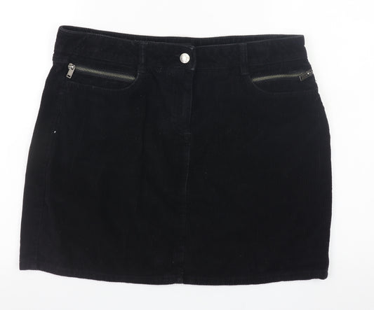 Next Women Black Corduroy Short Pencil Skirt UK 14
