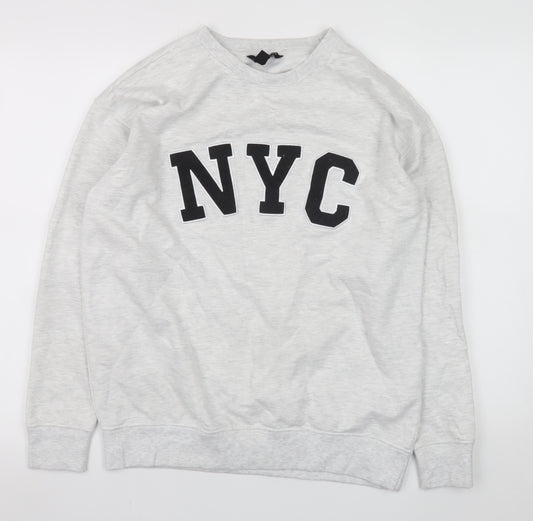 New Look Women Grey NYC Pullover Sweatshirt Size S Cotton Blend