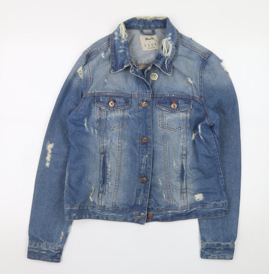 Denim Co. Women's Blue Distressed Denim Jacket Size 14