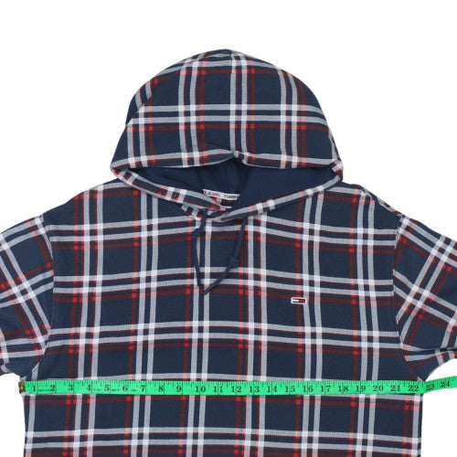 Tommy Jeans Men's Blue Check Pattern Pullover Hoodie Size M