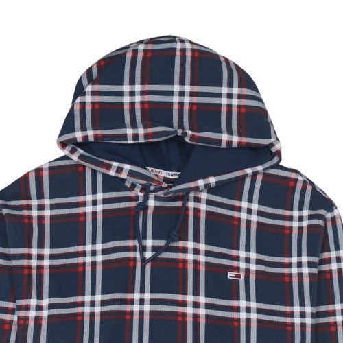 Tommy Jeans Men's Blue Check Pattern Pullover Hoodie Size M