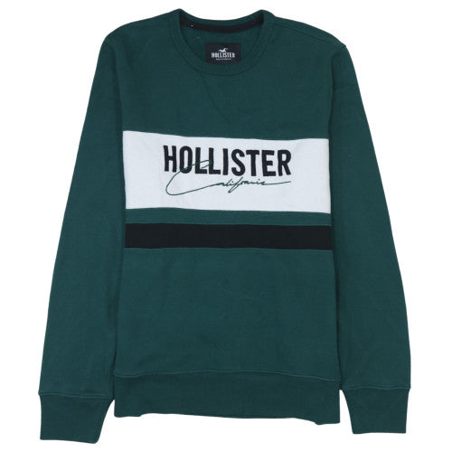 Hollister Men's Green Crew Neck Logo Pullover Sweatshirt Size M