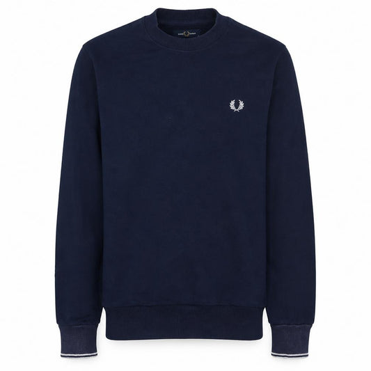 Front view of Fred Perry Men's Blue Crew Neck Cotton Sweatshirt, size S