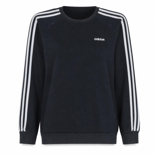 Front view of Adidas women’s black crew neck pullover sweatshirt, size UK 12-14