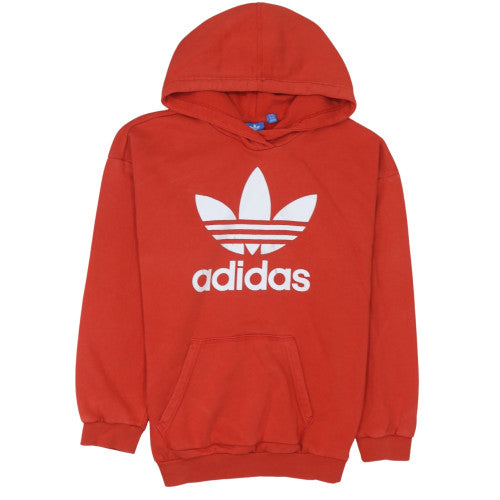 Adidas Womens Red Trefoil Pullover Hoodie Size 14 Cotton Blend