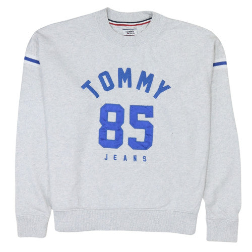 Tommy Jeans Womens Grey Sweatshirt S Crew Neck Pullover Casual 85 Logo