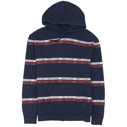 Tommy Jeans Men’s Blue Pullover Hoodie M Logo Striped Fleece