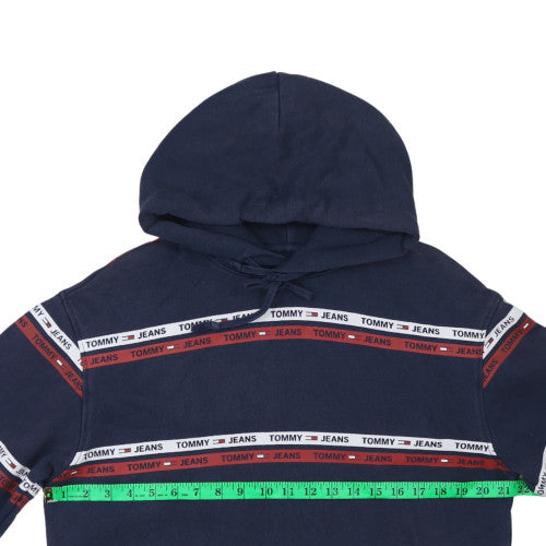 Tommy Jeans Men’s Blue Pullover Hoodie M Logo Striped Fleece