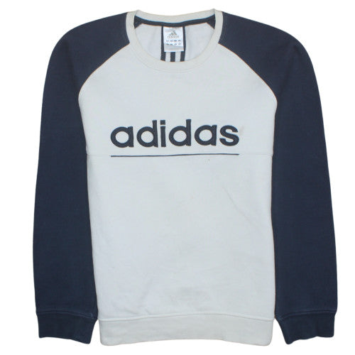 Adidas Men's Beige Navy Logo Crew Neck Sweatshirt Size L
