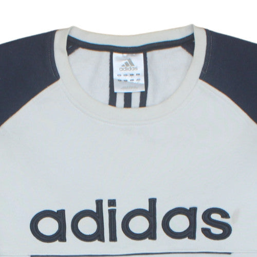 Adidas Men's Beige Navy Logo Crew Neck Sweatshirt Size L