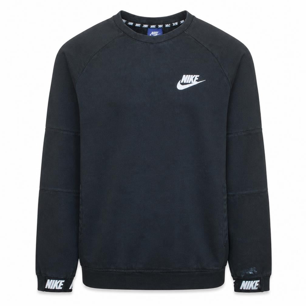 Front view of Nike Men's Black Small Pullover Sweatshirt Crew Neck Logo