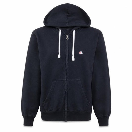 Front view of Champion Men's Black Full Zip Hoodie, size M, Regular Fit