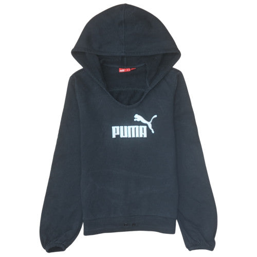 Puma Women's Black Pullover Hoodie Size 10 Cotton Blend Logo Sweatshirt