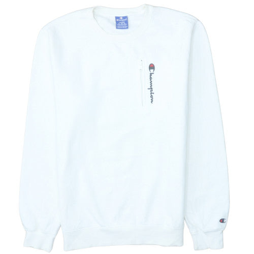 Champion Mens White Logo Zip Pocket Crew Neck Sweatshirt Size L