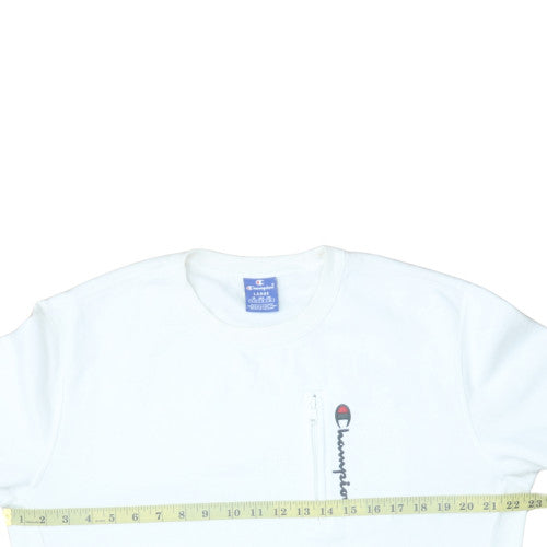 Champion Mens White Logo Zip Pocket Crew Neck Sweatshirt Size L