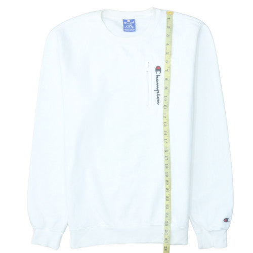 Champion Mens White Logo Zip Pocket Crew Neck Sweatshirt Size L