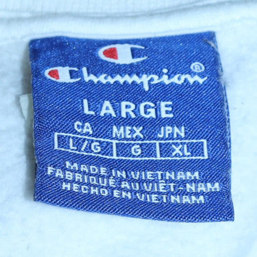 Champion Mens White Logo Zip Pocket Crew Neck Sweatshirt Size L