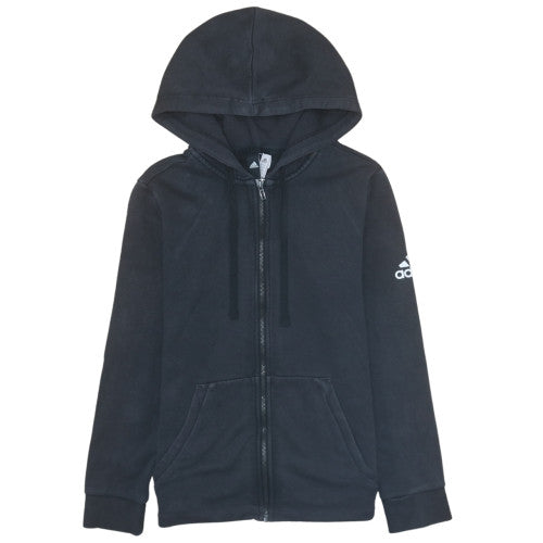 Adidas Women Black Full Zip Hoodie L Hooded Sweatshirt