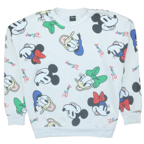 Disney Womens White Multicoloured Pullover Sweatshirt Size L 16-18 Cartoon Print