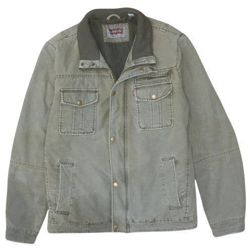 Levi's Mens Green Military Cotton Jacket L 42in Collared Casual Workwear