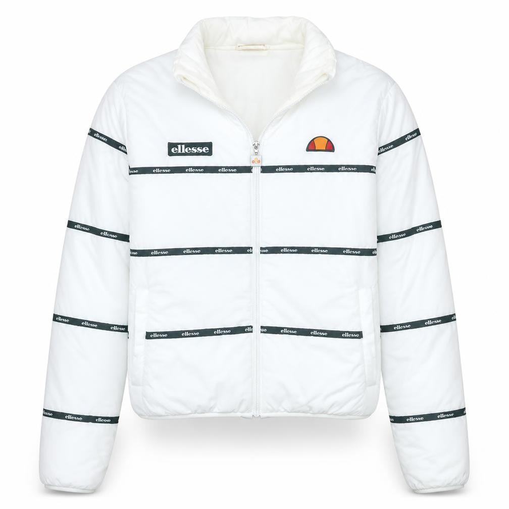 Front view of Ellesse women’s white uk 6 puffer windbreaker jacket polyester lined