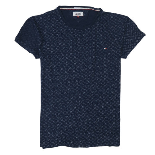 Tommy Hilfiger Men's Blue Geometric Short Sleeve Cotton T-Shirt S