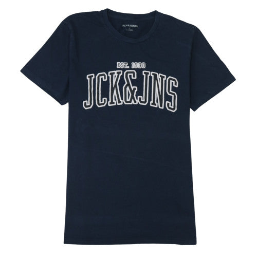 Jack & Jones Men's Blue Graphic Crew Neck Cotton T-Shirt Size L