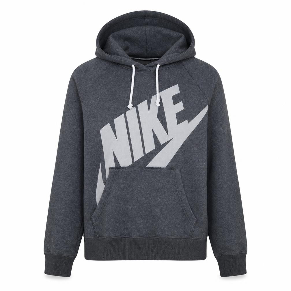 Front view of Nike Women Grey Pullover Hoodie Medium Cotton Blend Sportswear