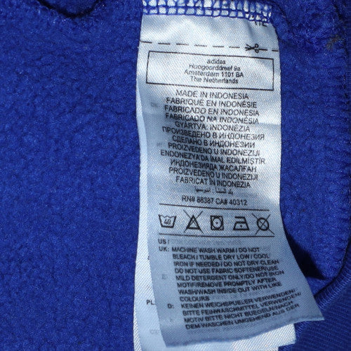 Adidas Boys Blue Pullover Hoodie 15-16 Years Fleece Trefoil Logo Sweatshirt