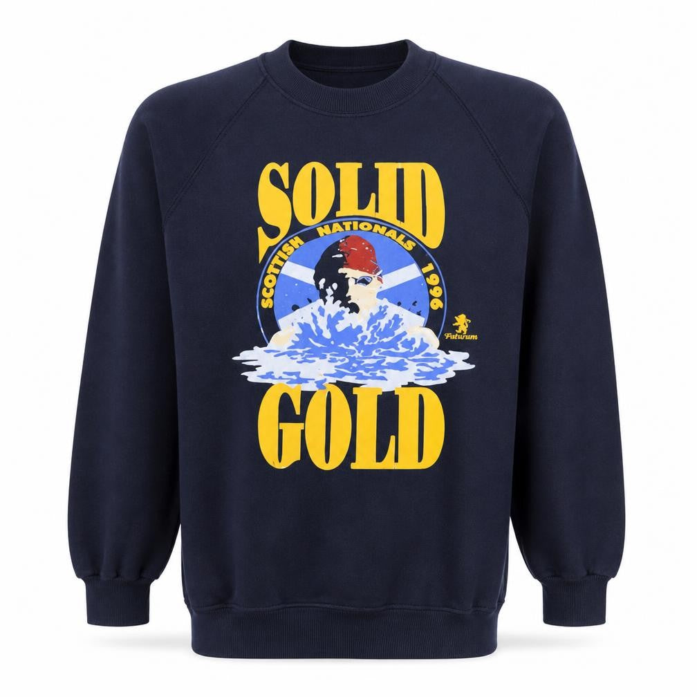 Front view of Jerzees Men's Navy Solid Gold 1996 Graphic Sweatshirt, size L