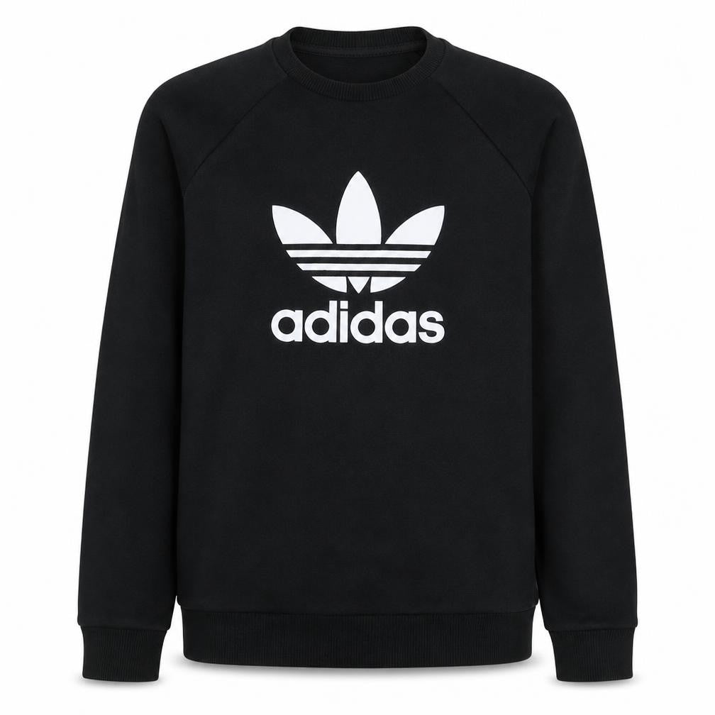 Front view of Adidas Men's Black Small Crew Neck Pullover Sweatshirt