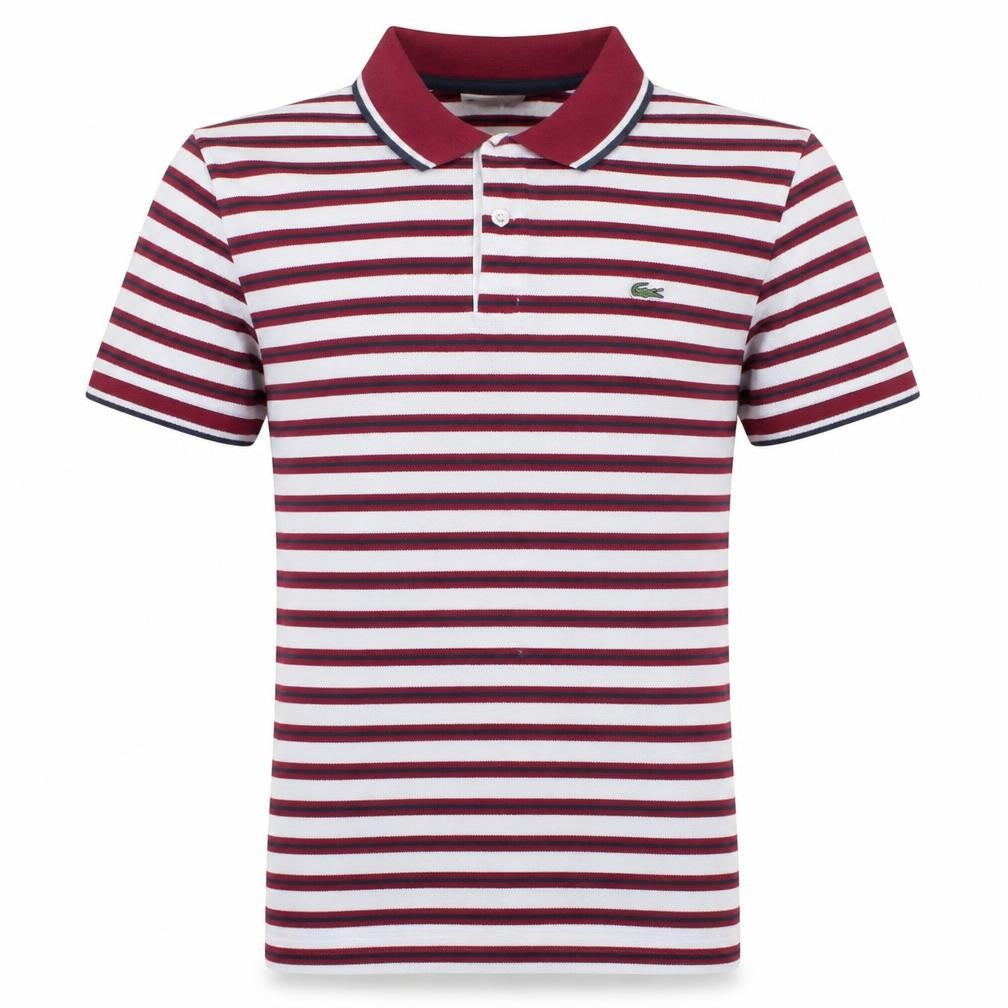 Lacoste Men’s Red White Striped Regular Fit Cotton Polo Shirt M