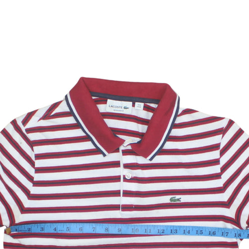 Lacoste Men’s Red White Striped Regular Fit Cotton Polo Shirt M