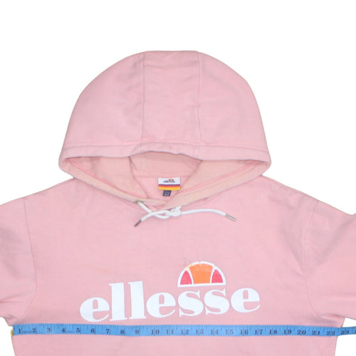 Ellesse Womens Pink Hoodie UK 12 Cotton Blend Long Sleeve Pullover