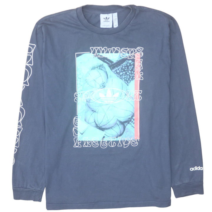 Adidas Men's Blue Long Sleeve Graphic Cotton Top Size L