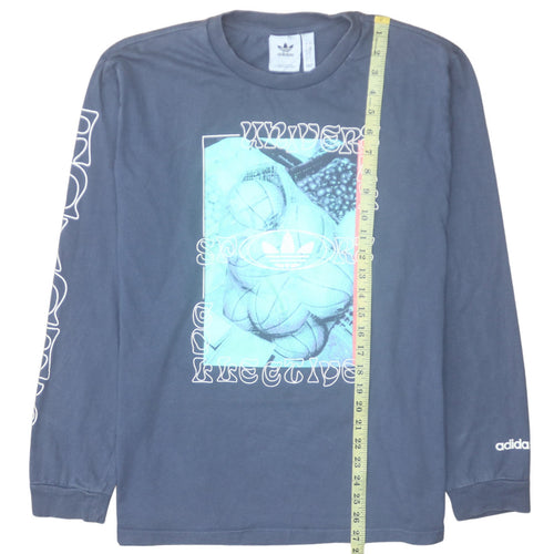 Adidas Men's Blue Long Sleeve Graphic Cotton Top Size L