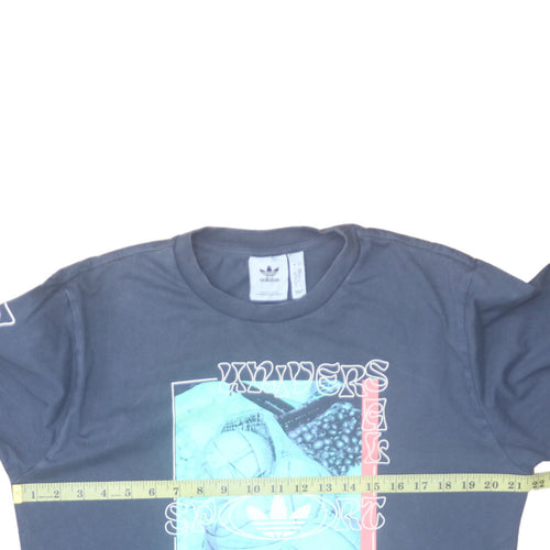 Adidas Men's Blue Long Sleeve Graphic Cotton Top Size L