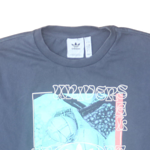 Adidas Men's Blue Long Sleeve Graphic Cotton Top Size L