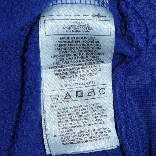 Adidas Boys Blue Pullover Hoodie XL 15-16 Years Cotton Blend Fleece