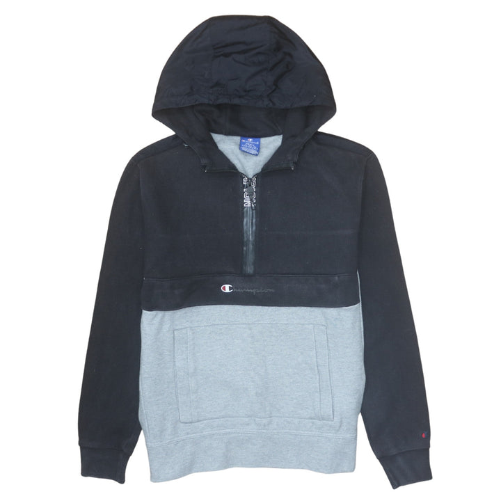 Champion Men's Black & Grey 1/2 Zip Hoodie Small Pullover Style
