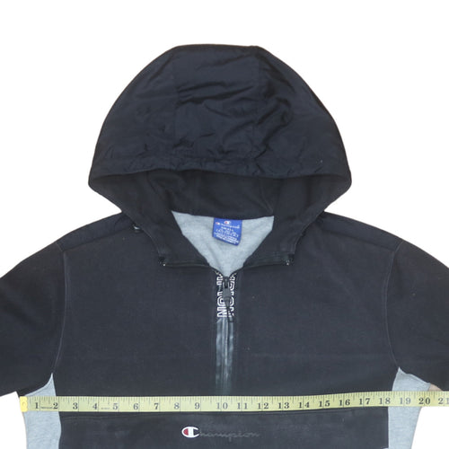 Champion Men's Black & Grey 1/2 Zip Hoodie Small Pullover Style