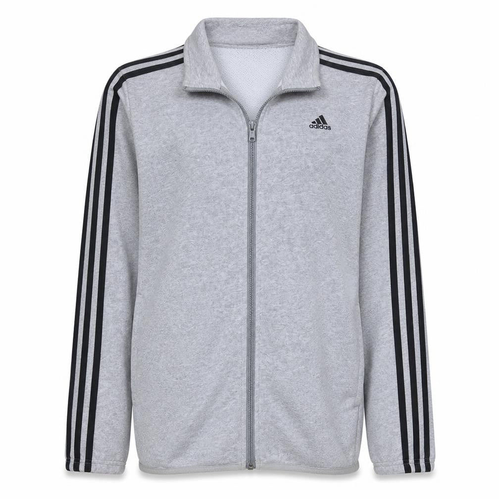 Front view of Adidas boys’ grey track jacket 15-16 years full zip lightweight activewear