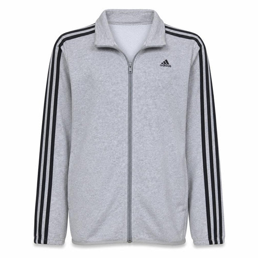Front view of Adidas boys’ grey track jacket 15-16 years full zip lightweight activewear