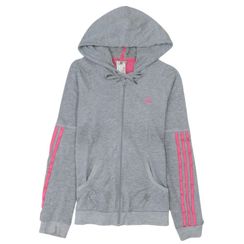 Adidas Women’s Grey & Pink Full Zip Hoodie Size S 8-10 Hooded Sweatshirt