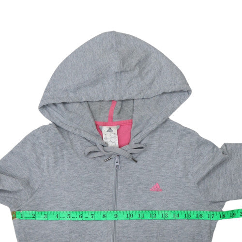 Adidas Women’s Grey & Pink Full Zip Hoodie Size S 8-10 Hooded Sweatshirt