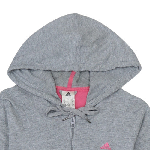 Adidas Women’s Grey & Pink Full Zip Hoodie Size S 8-10 Hooded Sweatshirt
