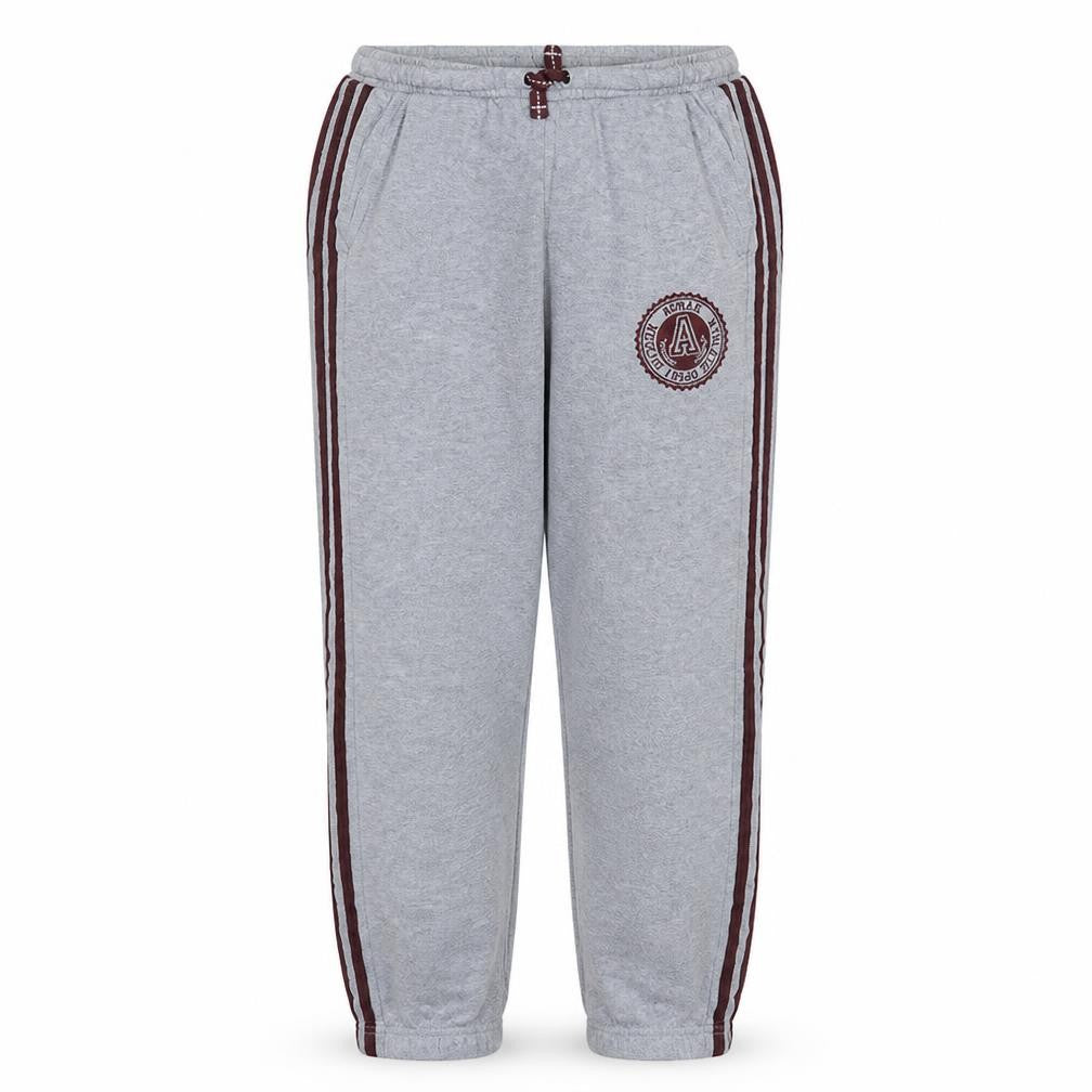 Front view of Adidas boys’ grey jogger sweatpants, size 146, athletic track pants