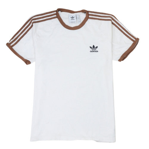 Adidas Men's White Brown Ringer Short Sleeve Crew Neck T-Shirt Size L