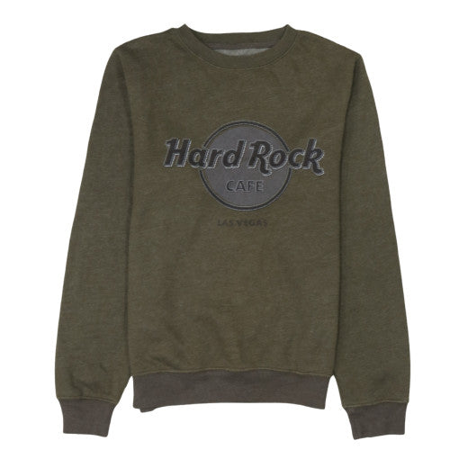 Hard Rock Cafe Men's Green Pullover Sweatshirt M Embroidered Logo Crew Neck